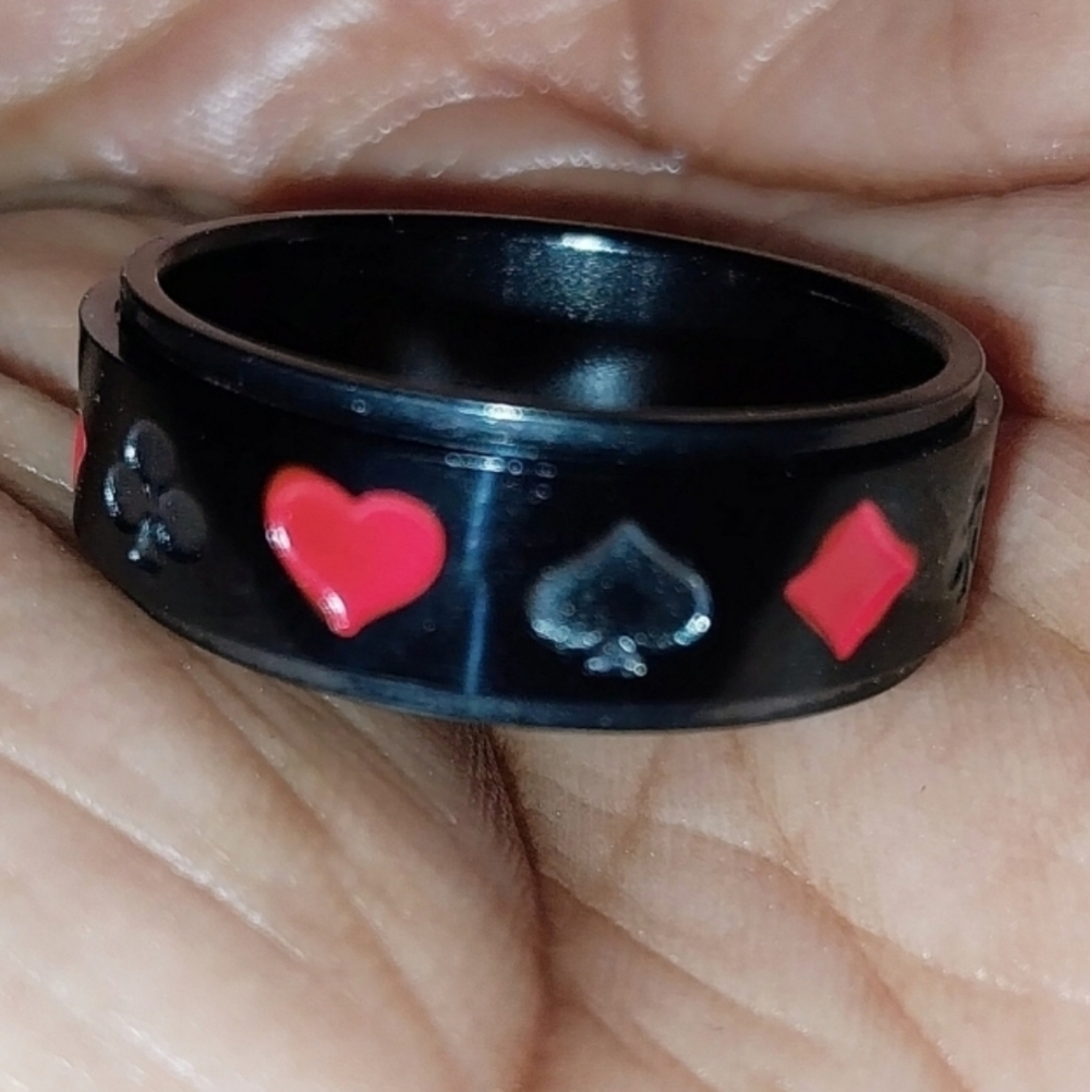 Black and Red Stainless  steel Poker Fridget Spinner Ring Sz 11